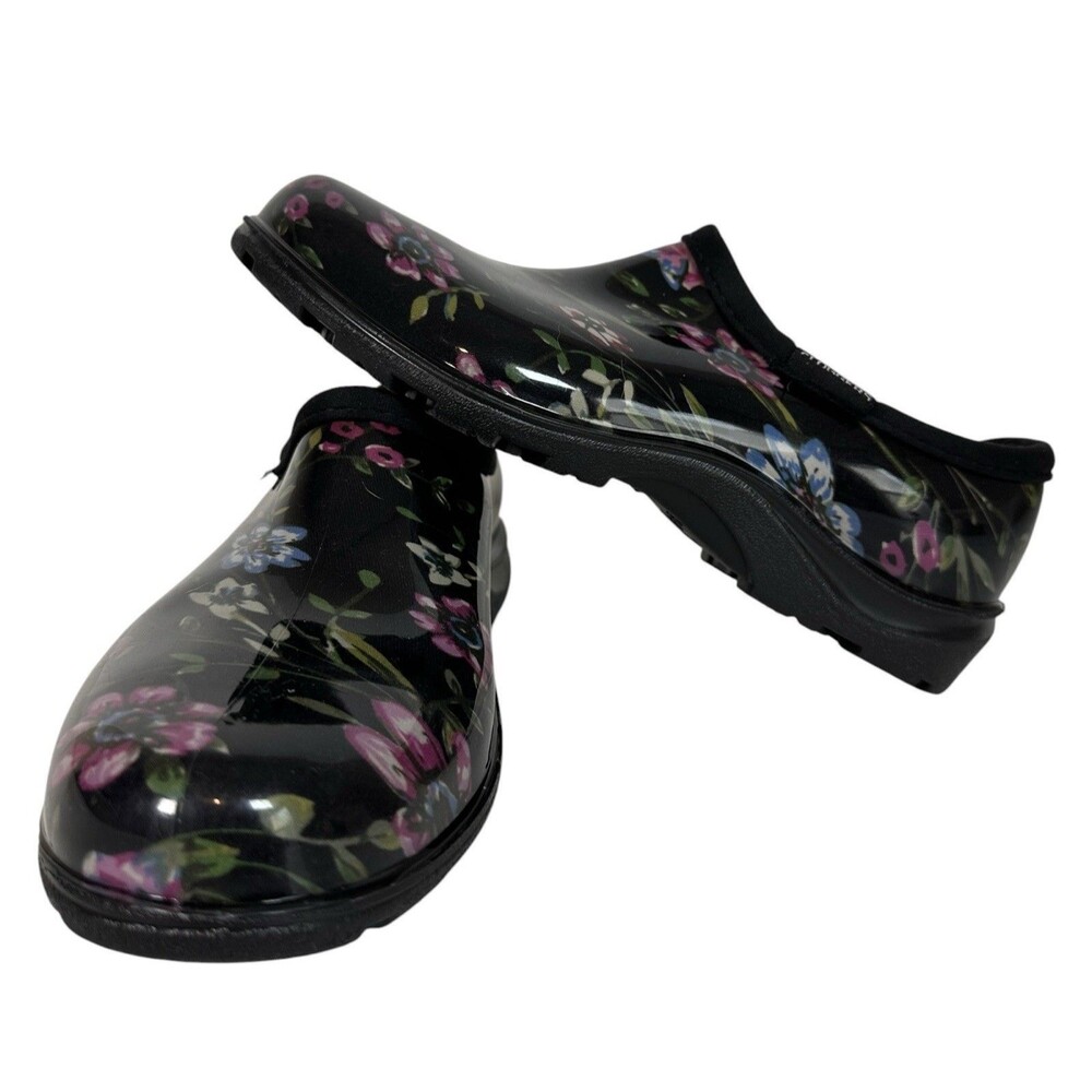 Sloggers Floral Fun Black Womens Garden Rain Shoes Casual Outdoors Size 6